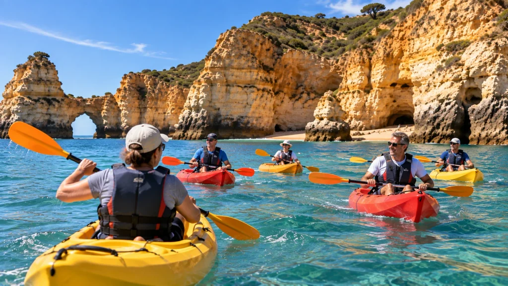 Groupe en kayak lors d’un séminaire d’entreprise en Algarve au Portugal